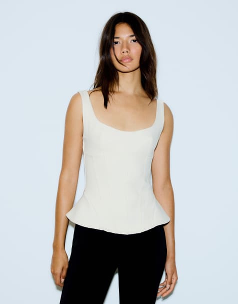 Bershka Structured tie-back top in white - view 1