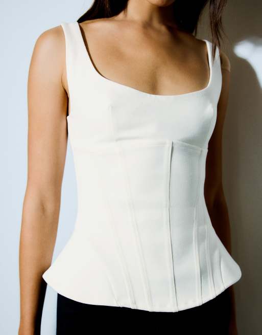Bershka Structured tie-back top in white, 4 of 5