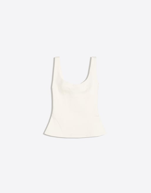 Bershka Structured tie-back top in white, 5 of 5