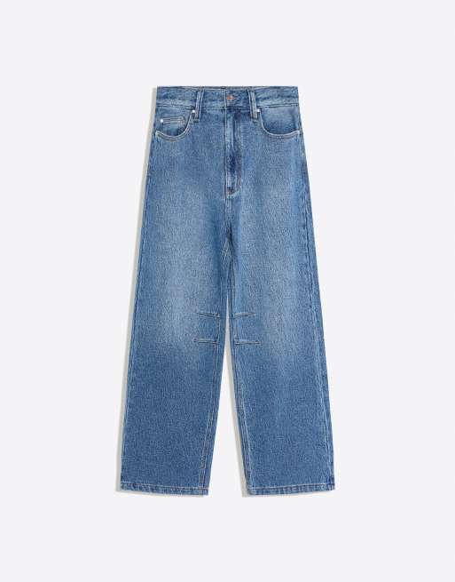 Bershka strukturierte Baggy-Jeans in Mittelblau, 5 von 6