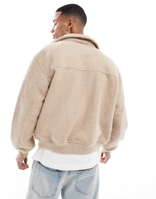 Bershka – Strukturierte Jacke aus Lammfellimitat in Ecru, 3 von 4