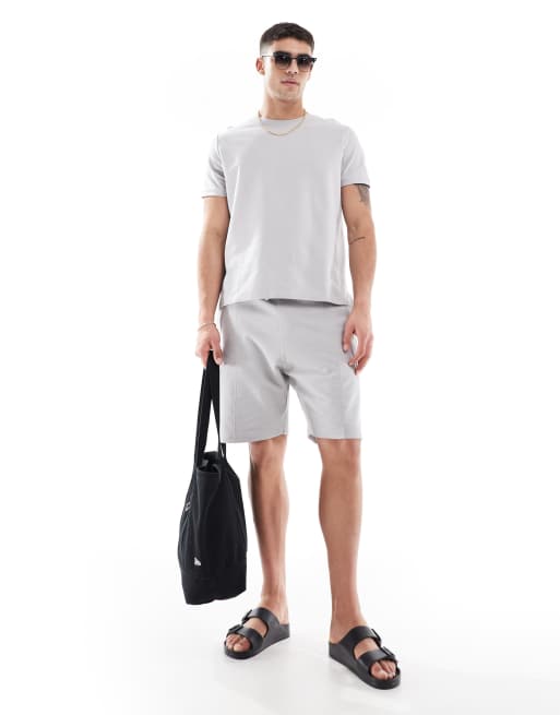 Bershka – Strukturierte Shorts in Hellgrau, Kombiteil