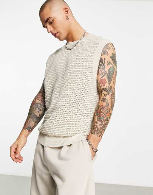 Bershka – Strukturierter Strickpullunder in Ecru  