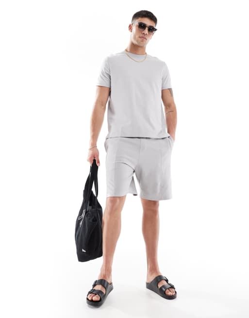 Bershka – Strukturiertes Set in Hellgrau