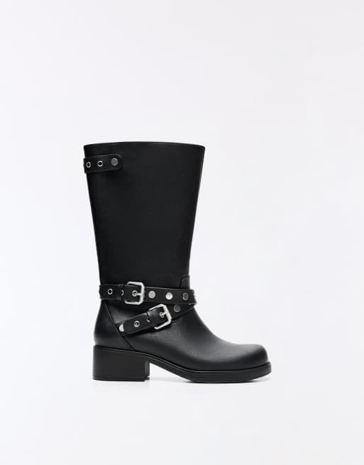 Bershka Studded biker boots in black, 3 of 6
