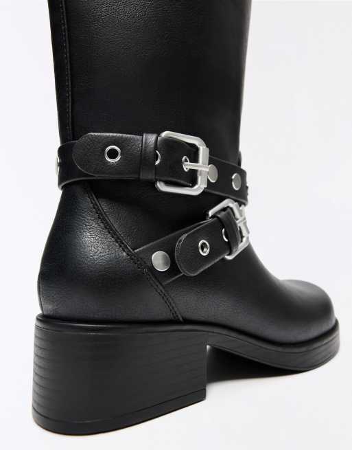 Bershka Studded biker boots in black, 4 of 6
