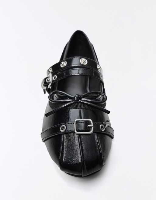 Bershka Studded buckle ballerinas in black, 7 of 7