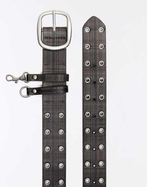 Bershka Studded check belt in brown, 3 of 5