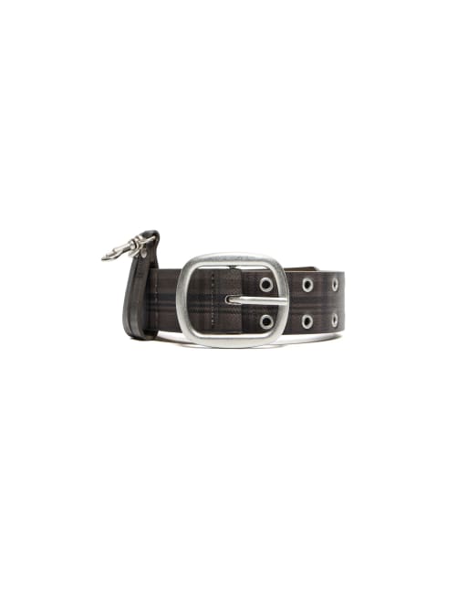 Bershka Studded check belt in brown, 5 of 5
