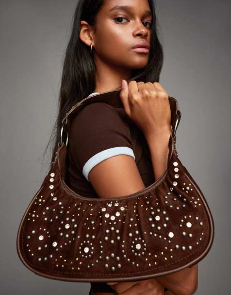 Bershka Studded handbag in brown - view 1