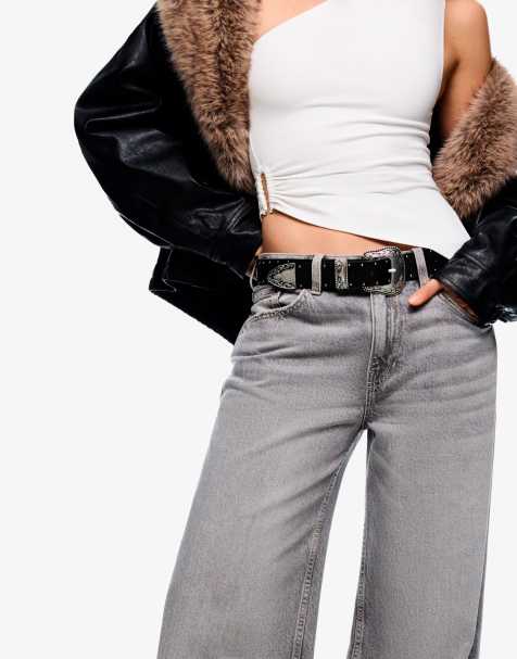Bershka Studded leather effect belt in black - view 1