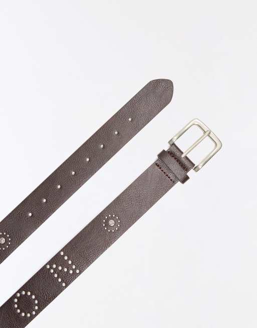 Bershka Studded letter belt in brown, 3 of 5