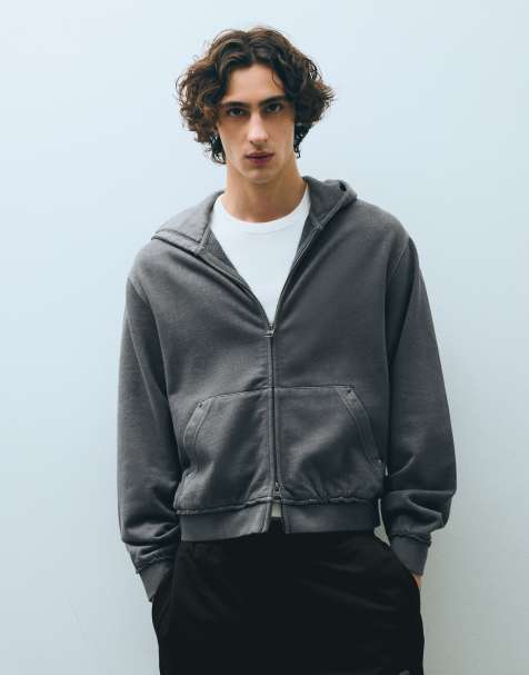 Bershka Studded zip-up hooded sweatshirt in black - view 1