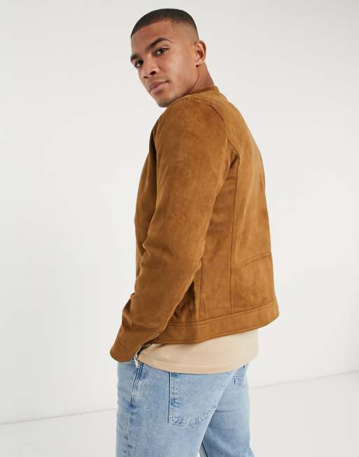 Asos design suede hot sale bomber jacket in tan