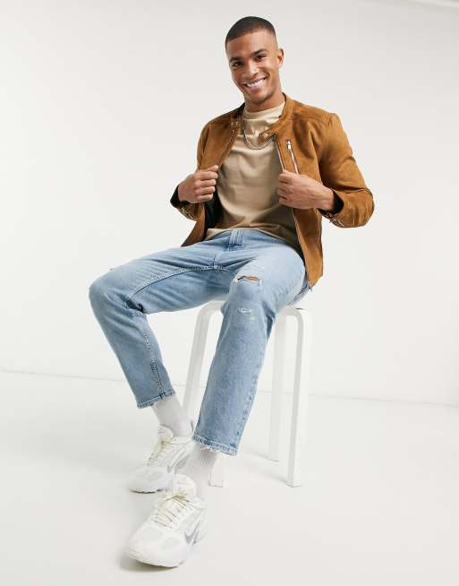 Asos design suede clearance bomber jacket in tan