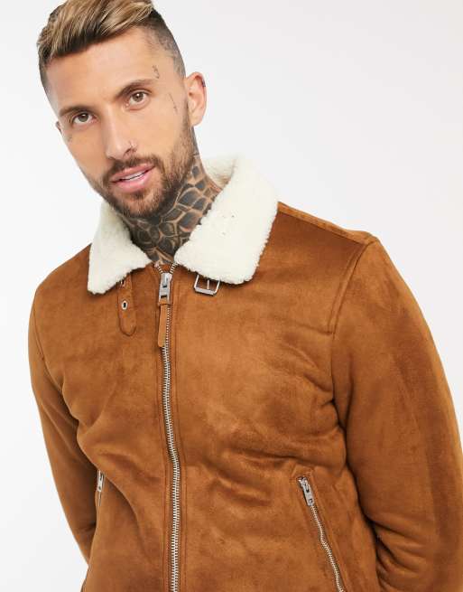 Tan suede hot sale sherpa jacket