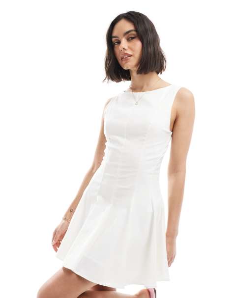 Bershka – Sukienka skater mini z bengaliny w kolorze ecru - view 1