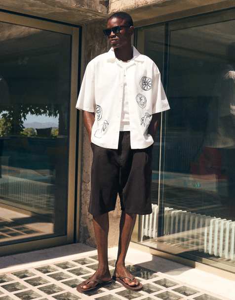 Bershka - Super baggy bermuda short van linnenmix in zwart - view 1