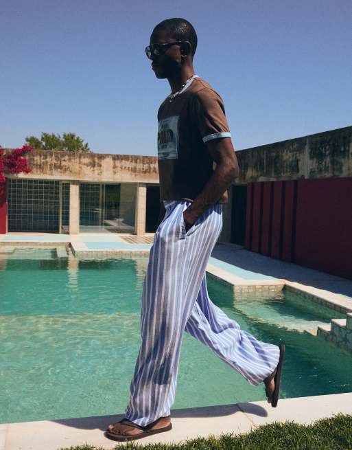 Bershka - Super baggy broek in pyjamastijl in lichtblauw, 2 van 4