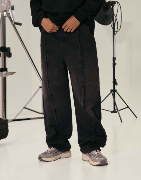 Bershka - Super baggy broek met franjes in zwart - view 1