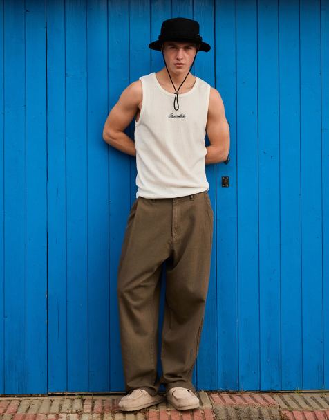 Bershka - Super baggy broek met linnen in bruin - view 1