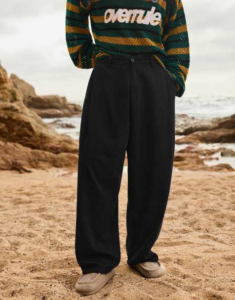 Bershka - Super baggy broek met linnen in zwart - view 1
