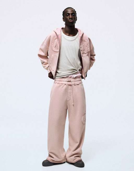 Bershka super baggy broek met wassing in roze, 5 van 6