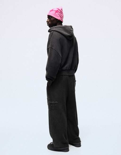 Bershka super baggy broek met wassing in zwart, 4 van 5