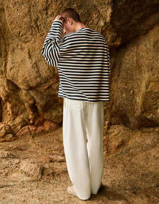 Bershka - Super baggy broek van linnenmix in wit, 4 van 4