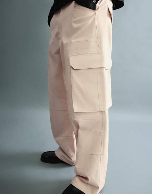Bershka Super baggy cargobukser i beige, 4 af 6