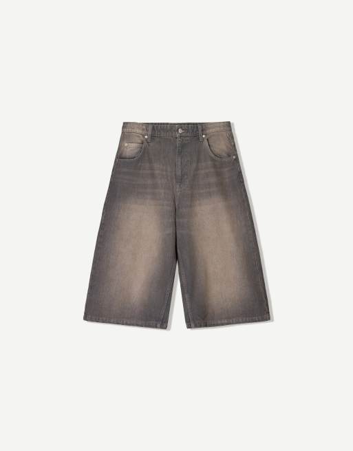 【INCHANT ME】Gray Catwash Bermuda Wide Denim Women's Grey Wash Long Bermuda Denim Shorts | Bash