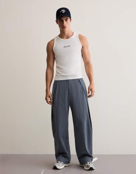 Bershka Super baggy double dart trousers in blue - view 1