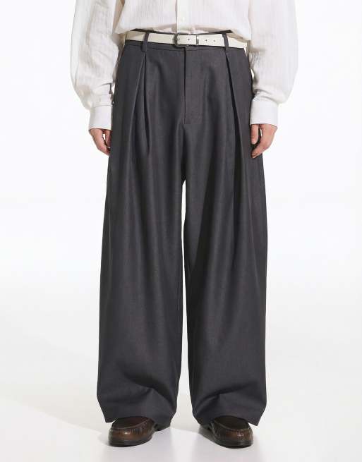 Bershka - Super baggy elegante broek in grijs en zwart, 4 van 4