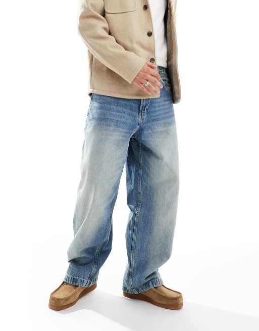 Bershka super baggy fit jeans in washed blue | ASOS