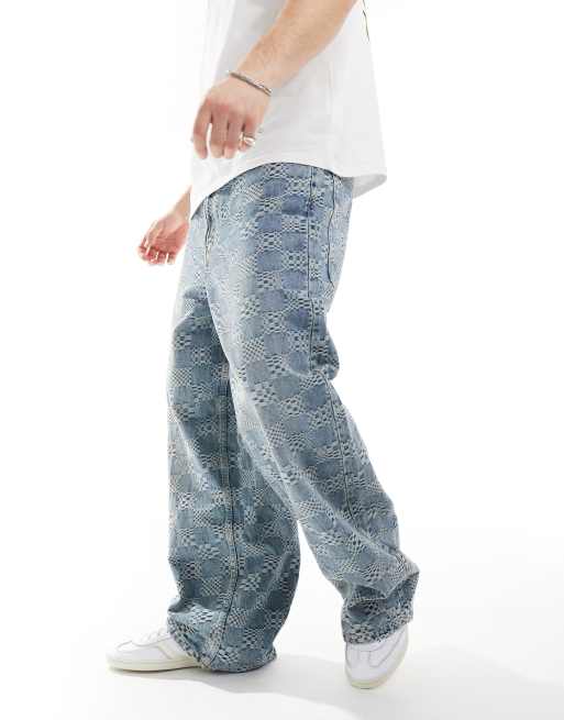 Bershka - Super baggy jacquard jeans in blauw 