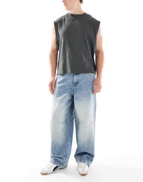 Bershka super baggy jean with back emboridery in blue - view 1