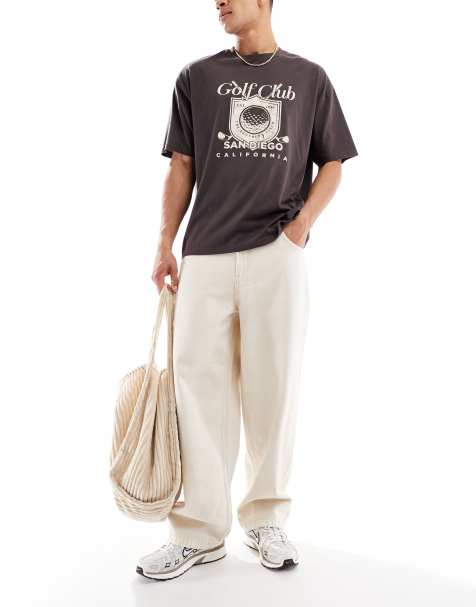 Bershka super baggy jeans in ecru - view 1