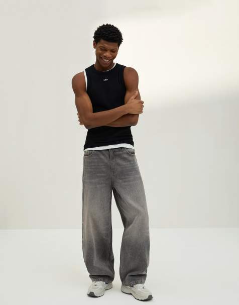Bershka Tall Super baggy jeans in light grey