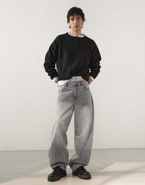 Bershka - Super baggy jeans met borduursel in lichtgrijs - view 1