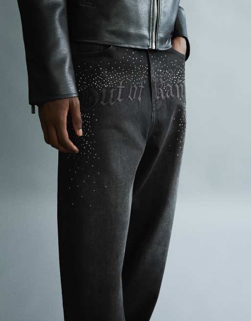 Bershka super baggy jeans met glans in zwart, 4 van 6