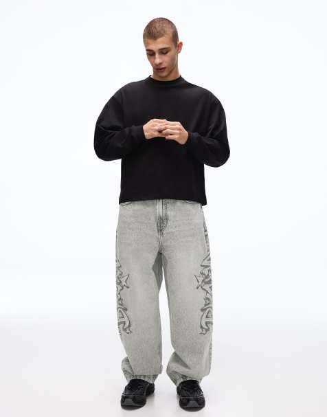 Bershka - Super baggy jeans met patches in lichtgrijs - view 1