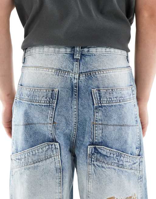 BERSHKA ベルシュカ super baggy スーパーバギーデニム 34 Bershka super baggy fit jeans in washed blue | ASOS