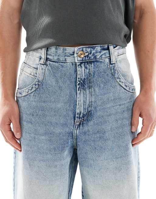 Bershka super baggy jean with back emboridery in blue