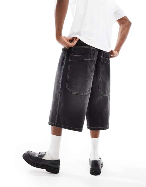 Bershka super baggy jorts in black | ASOS