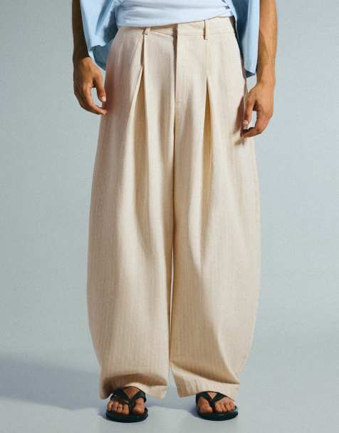 Bershka super baggy plisserade byxor i beige - view 1