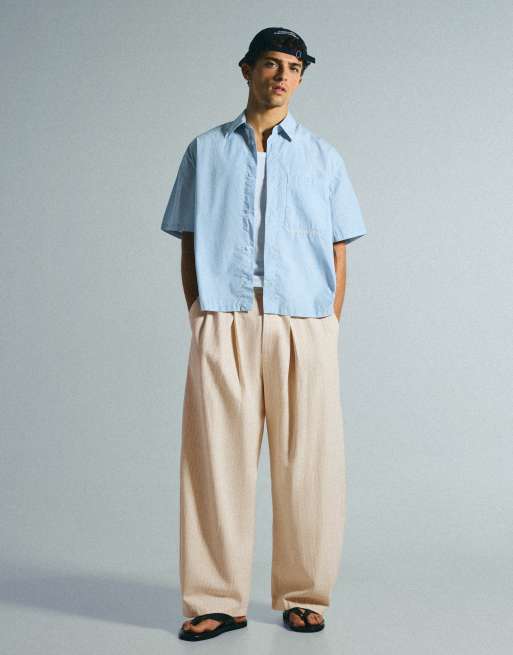 Bershka super baggy plisserade byxor i beige, 2 av 7