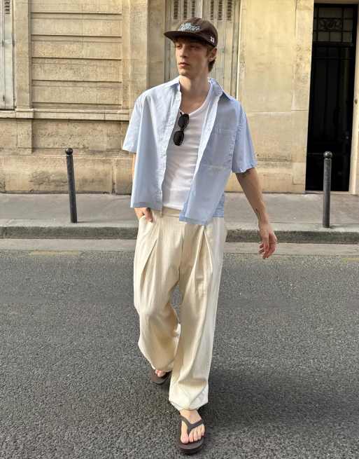 Bershka super baggy plisserade byxor i beige, 5 av 7