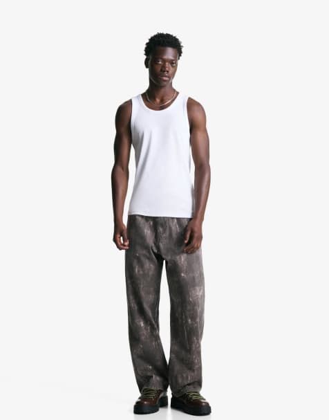 Bershka Super baggy printed trousers in brown - view 1