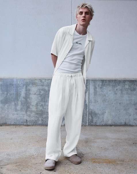 Bershka Super baggy rustic trousers in white - view 1