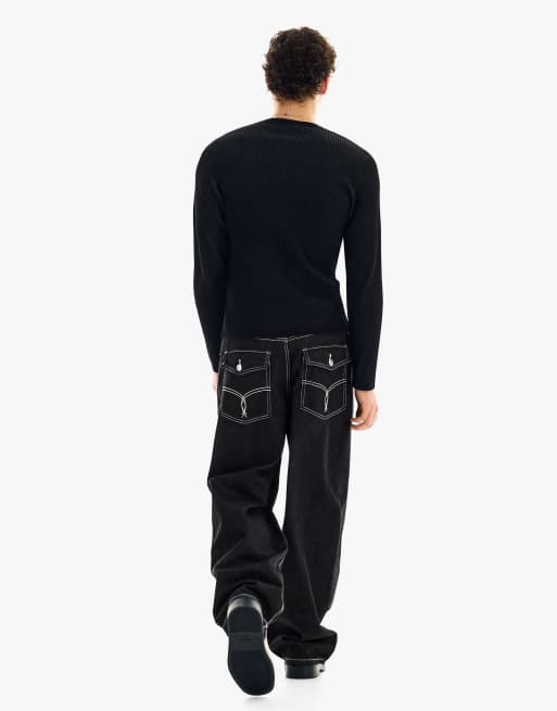 Bershka - Super-baggy sorte jeans med broderinger, 4 af 4